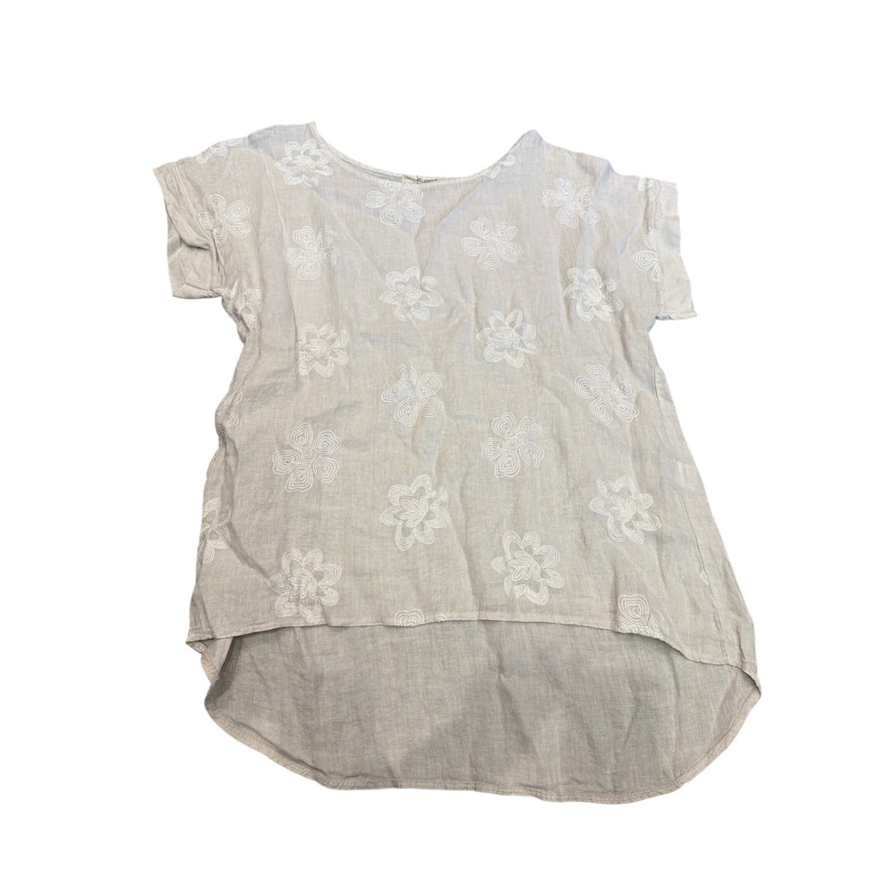 Terzo Millennio Italy 100% Linen Embroidered Floral High Low Top Beige Large